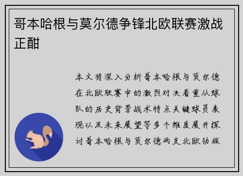 哥本哈根与莫尔德争锋北欧联赛激战正酣